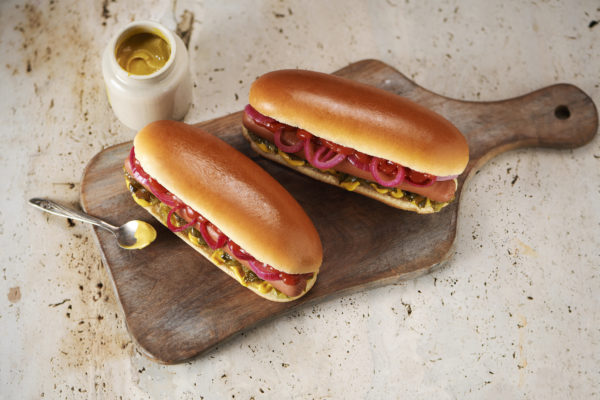 St Pierre Side Cut Hot Dogs With Pickles and Mustard